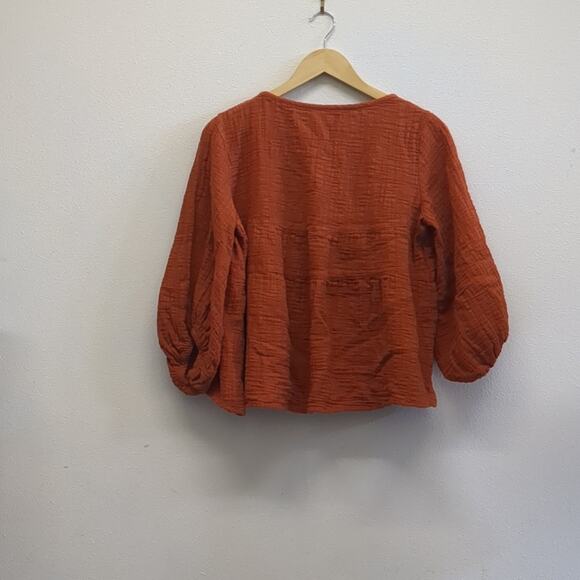 Max Studio Orange Blouse with Puff Sleeves and Boxy Fit size Large - Picture 5 of 5